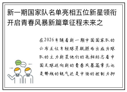 新一期国家队名单亮相五位新星领衔开启青春风暴新篇章征程未来之